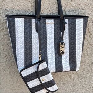 Michael Kors Eliza Logo Large East West Reversible Tote with Removable Pouch